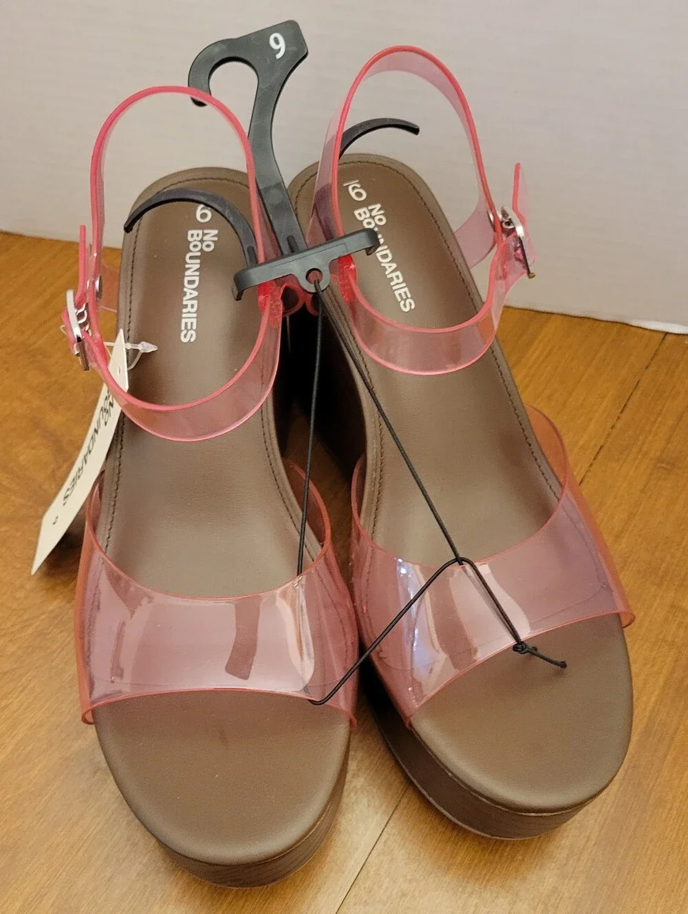 No Boundaries Pink Lucite Platform Wedge Sandals, Size 9. NEW